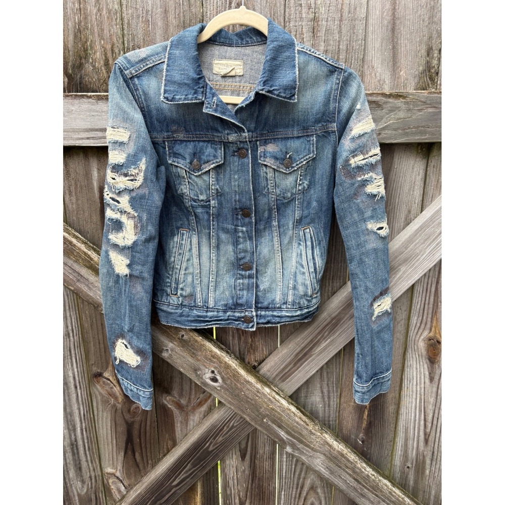 Denim & Supply Ralph Lauren Distressed Denim Trucker Jacket XS Medium Wash Blue